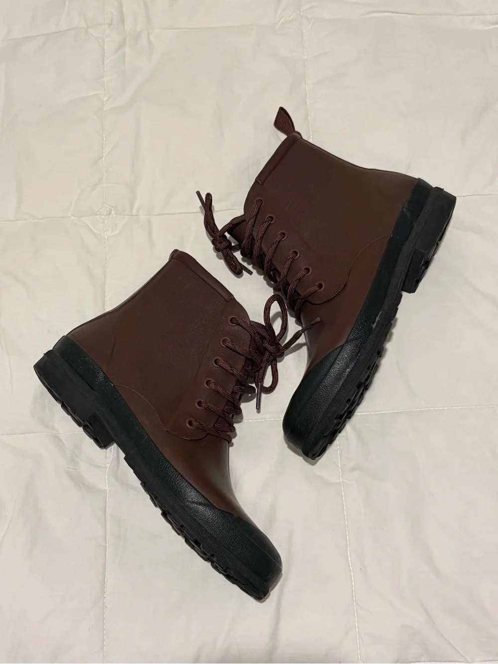 Madewell Lace Up Lug Sole Ankle Rain Boots Size 7 Shoes Red Black Waterproof